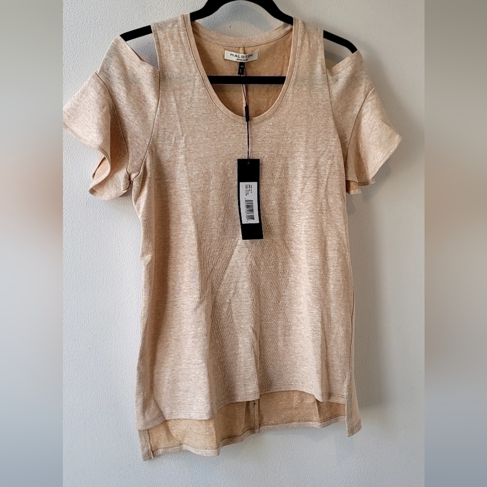 Halston Heritage butterfly sleeves open sleeves linen/cotton blend top